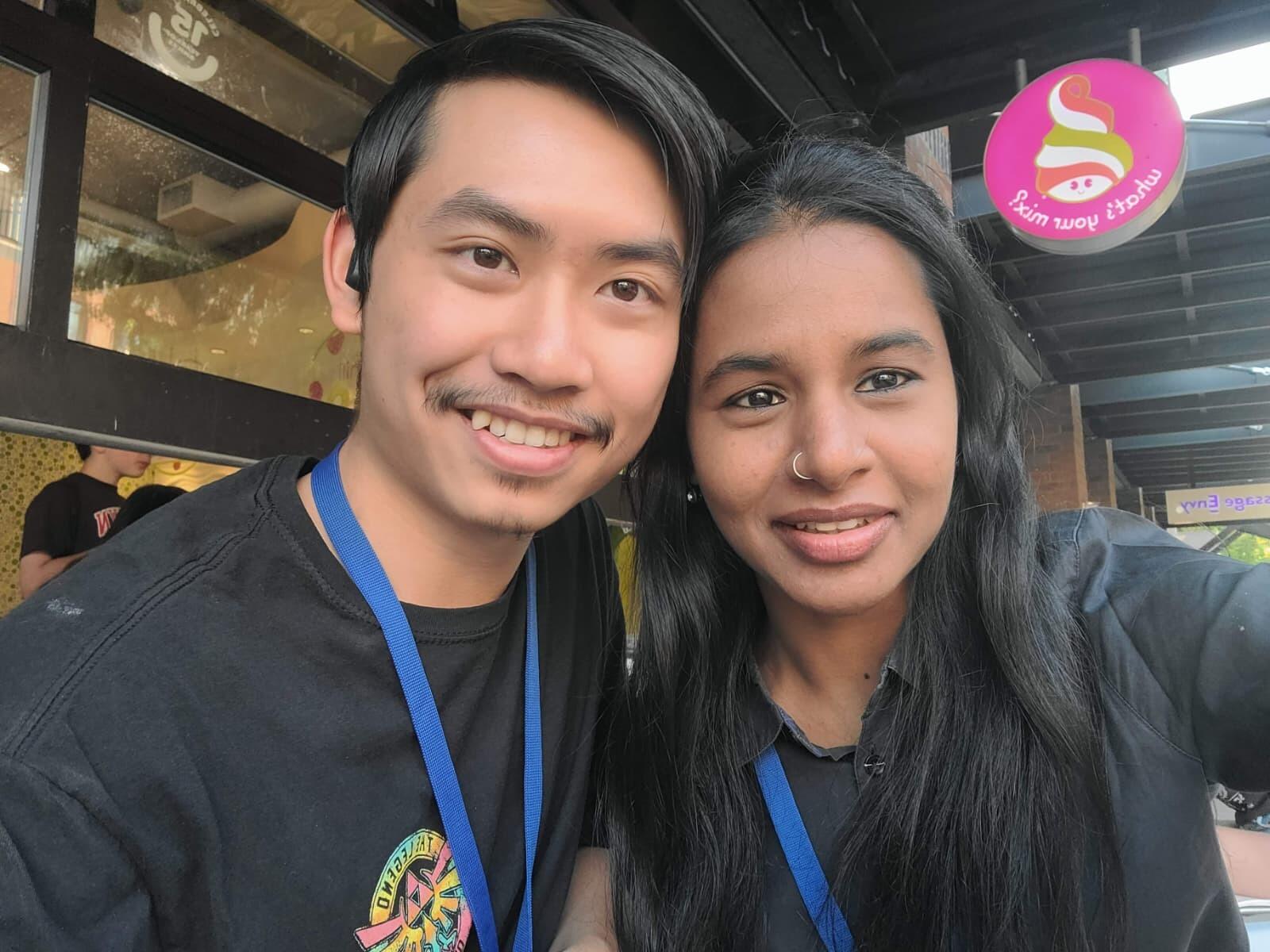 Brandon introduced Maithili to Froyo in honor of girlfriend day.
