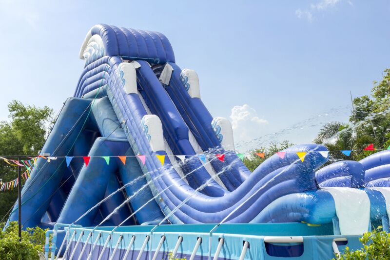 Inflatables graduation pool party idea