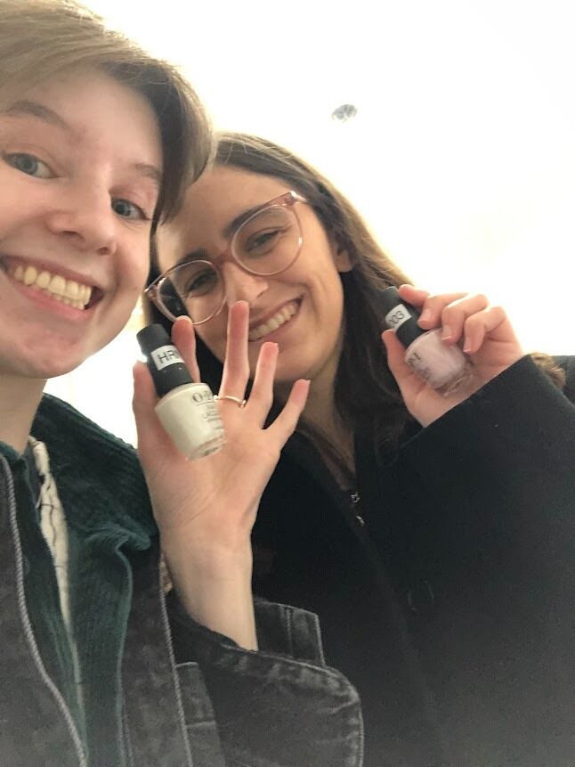 For clue #3, Maggie and her cousin Lauren got the nails done. They had a great time!