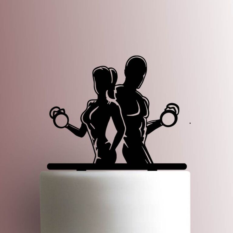 Weightlifting Couple Funny Wedding Cake Topper