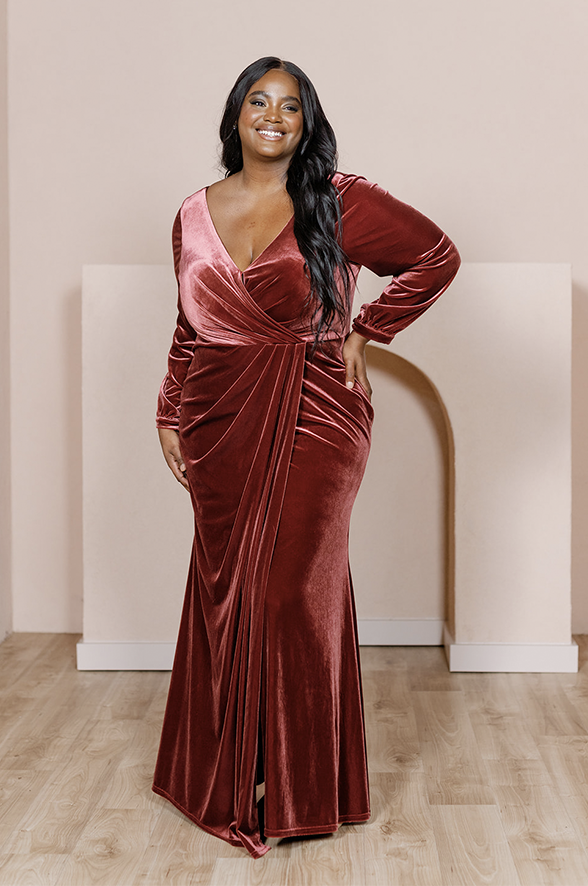 Burgundy sleeve bridesmaid dress best sale