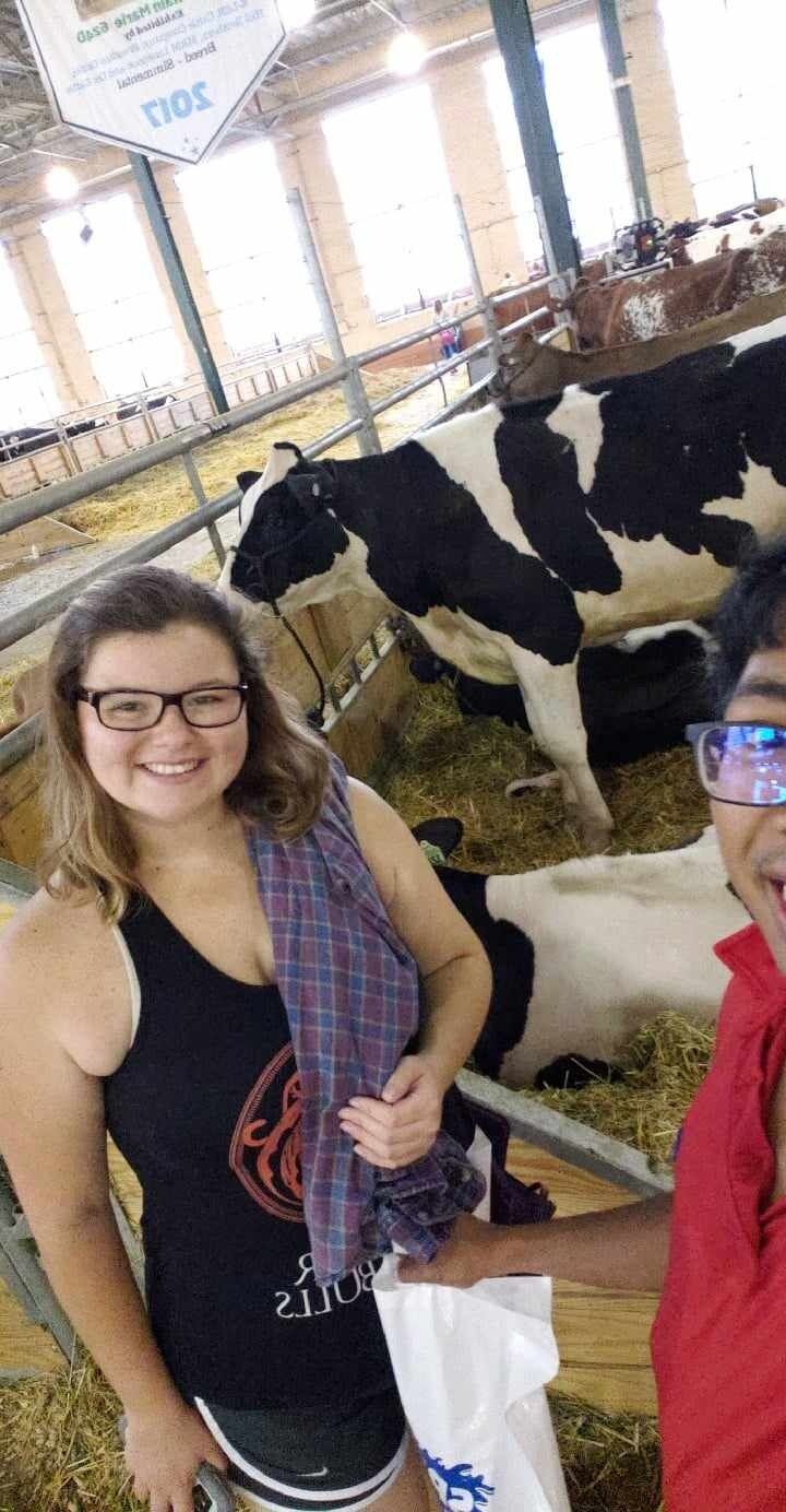 Michael's first time seeing how much Victoria truly loves cows. Minnesota State Fair. 