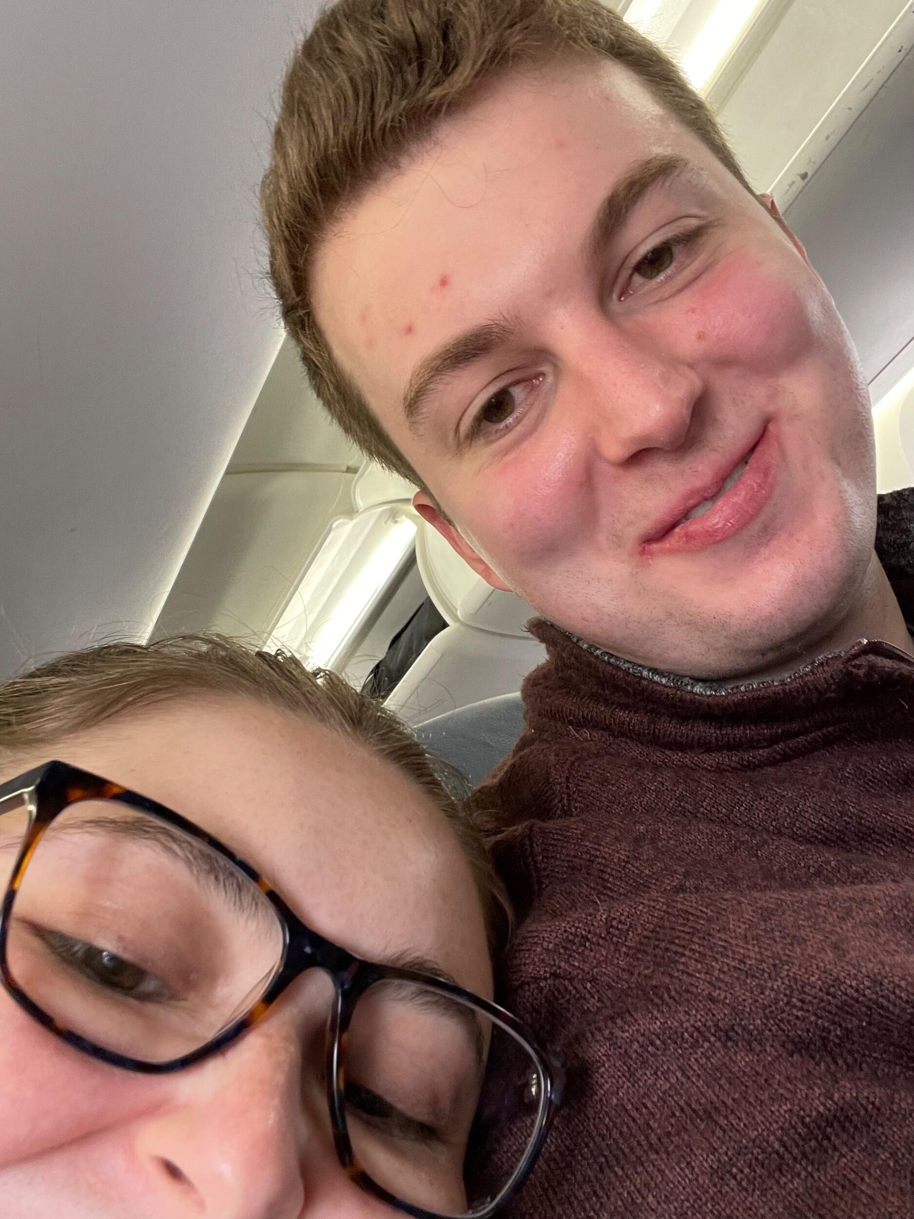 We boarded the plane to go house hunting in Virginia! And Ben shaved his beard. 