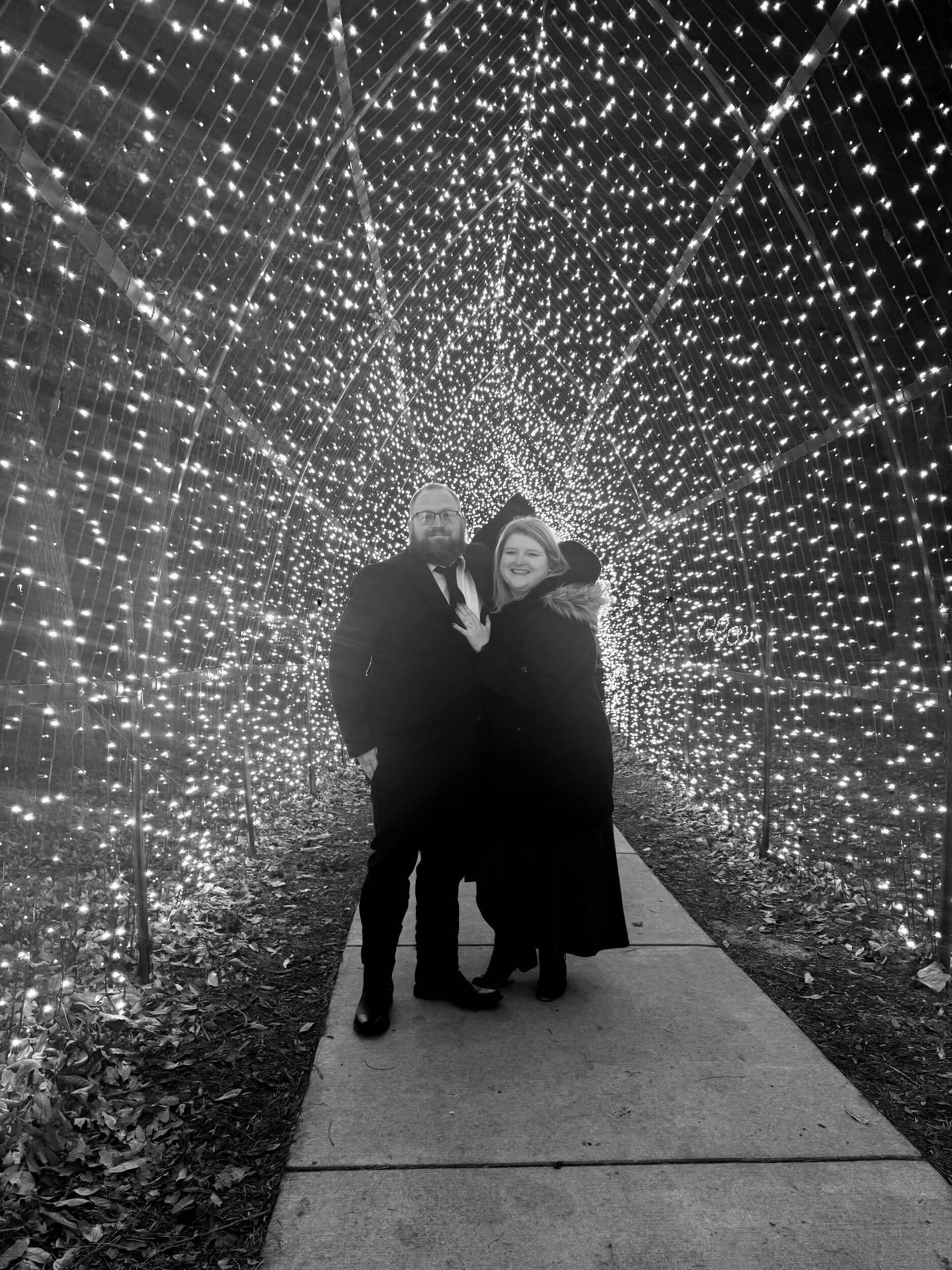 We got engaged at Alerton Park in Monticello, Illinois underneath the glow of the lights.
