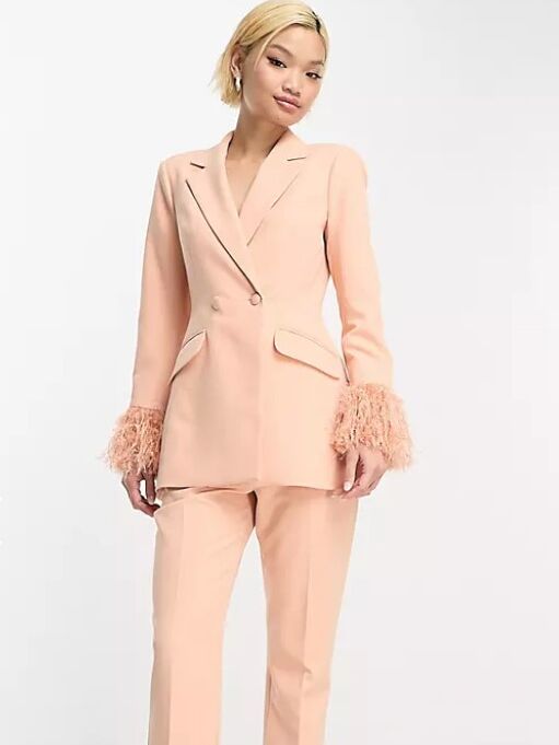 Coral Pink Pants Suit for Women, Office Pant Suit Set Women, Blazer Suit  Set Women, High Waist Straight Pants, Blazer and Trousers Women 