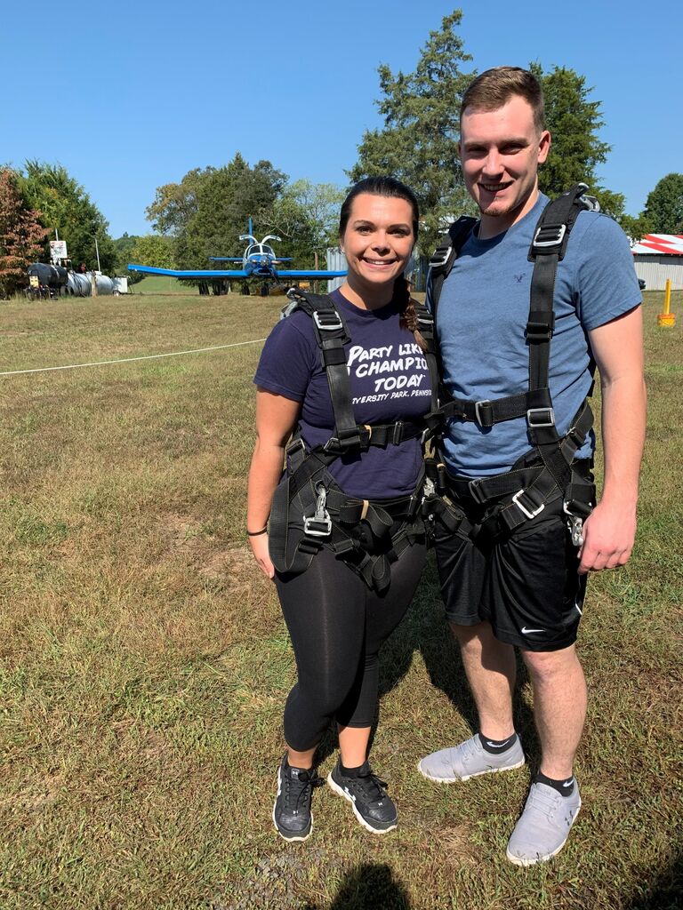 Celebrated 8 years together by jumping out of a plane because love is worth the risk