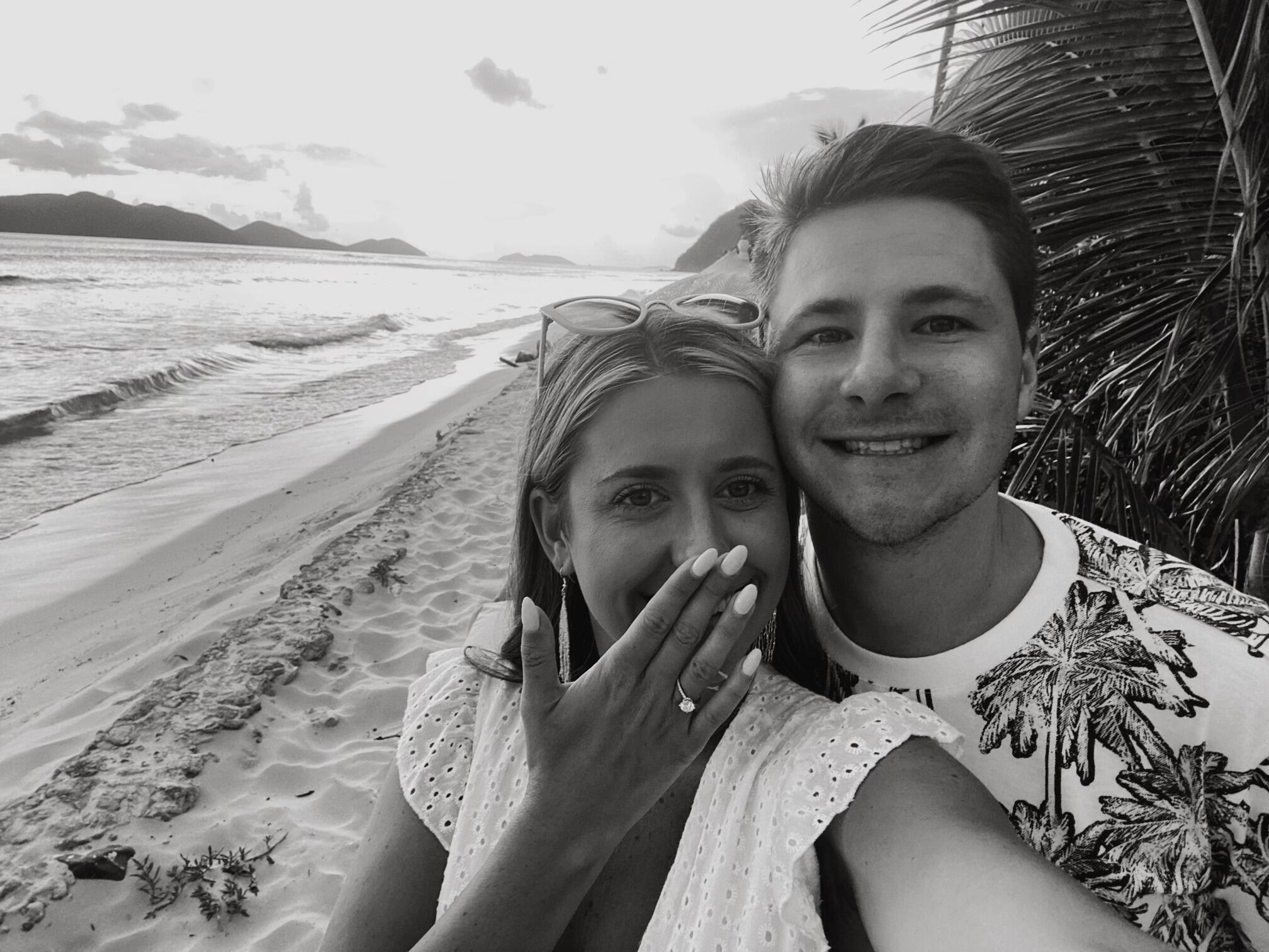 On June 24, 2022 in Tortola BVI, Tommy and Emily walked down to the beach at sunset, where he asked her to marry him! She said YES! 