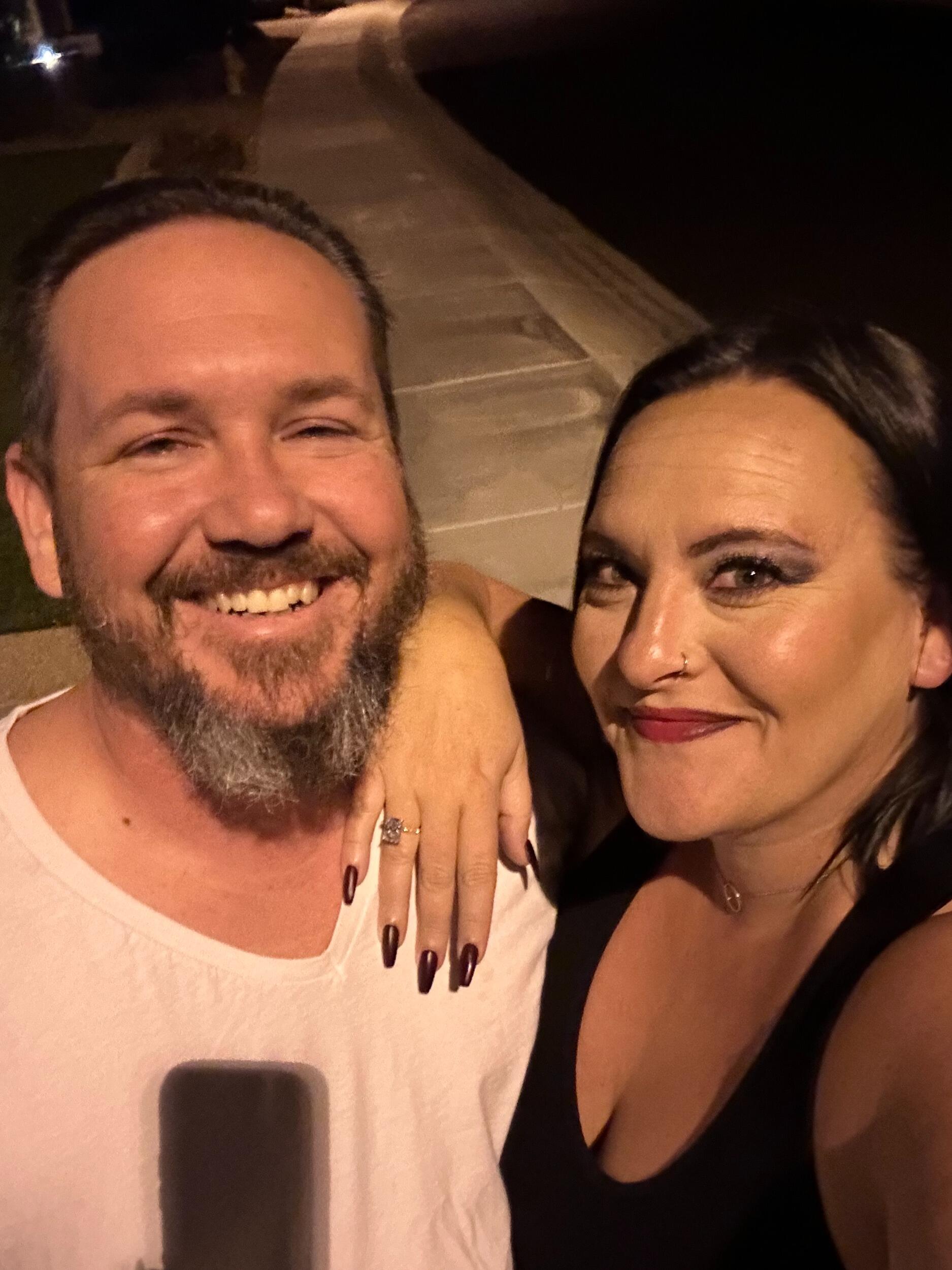 He asked and I said "YES!" I thought the day would never come. I told him I had one rule for getting engaged and that was for me to be surprised. And SURPRISED I was! We were dressed up as Gomez and Morticia btw.