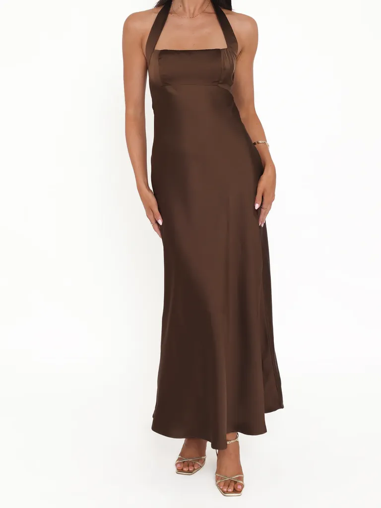 Brown halter-neck maxi dress from Petal & Pup
