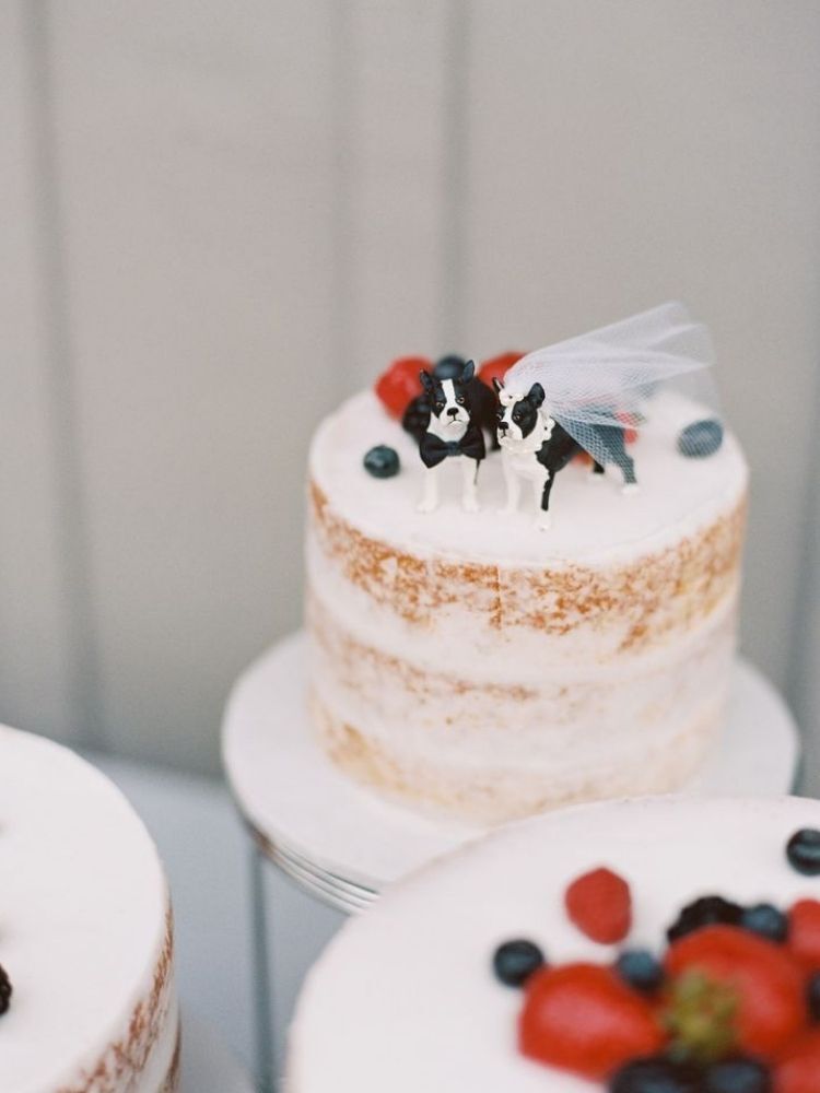 wedding cake with dog cake topper