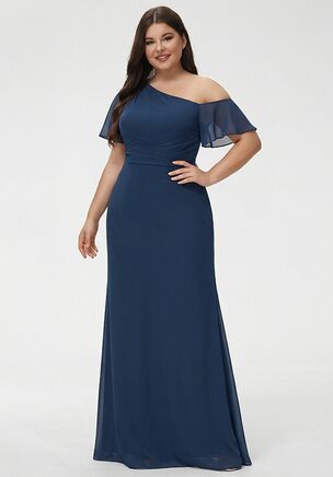 This dress offers a sophisticated one-shoulder design with a delicate, fluttering sleeve that enhances its graceful appeal. The asymmetric neckline beautifully frames the face, while the flattering waistline is cinched with a soft, gathered effect. The skirt cascades gently to the floor, creating an elegant, flowing silhouette. With its combination of modern style and feminine detail, this gown is perfect for formal occasions.