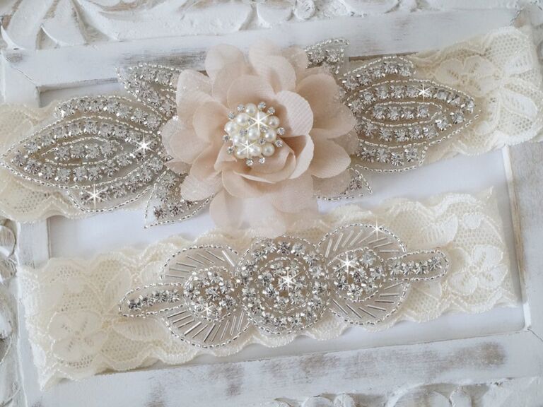 Rhinestone garter,Vintage Inspired Garter Set Wedding Garter Set Bridal garter Set Ivory Garter Set