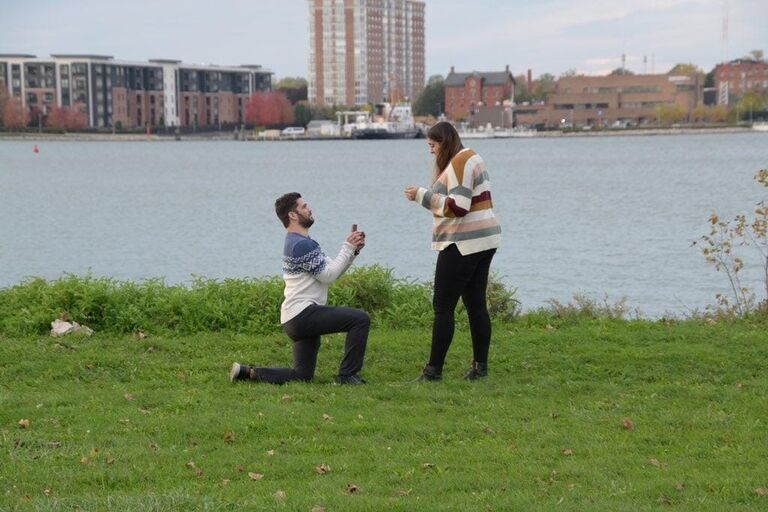 David proposed on Belle Isle after a scavenger hunt all around Metro-Detroit