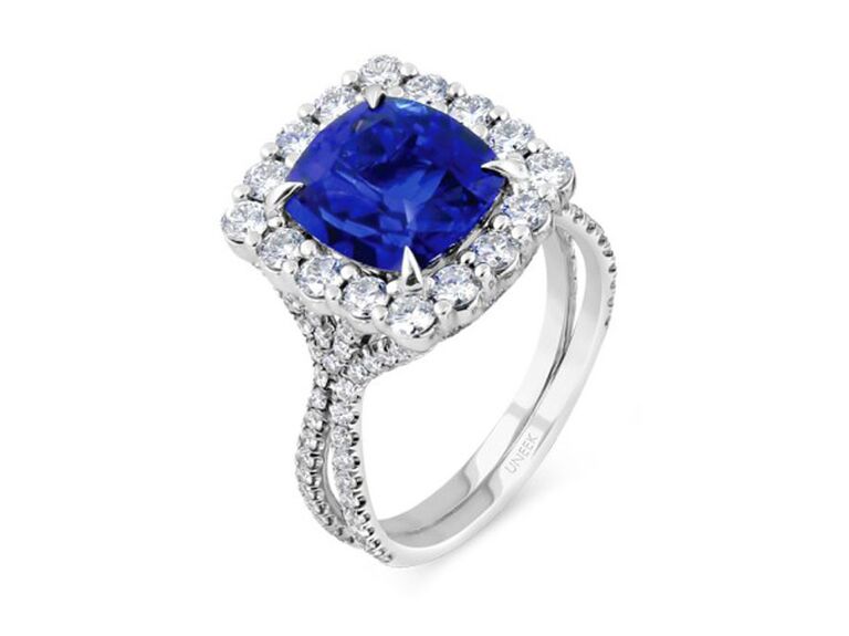 cushion-cut sapphire engagement ring