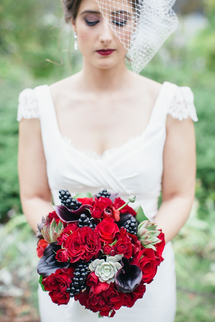 Red Rose Plum Calla Lily And Succulent Bouquet