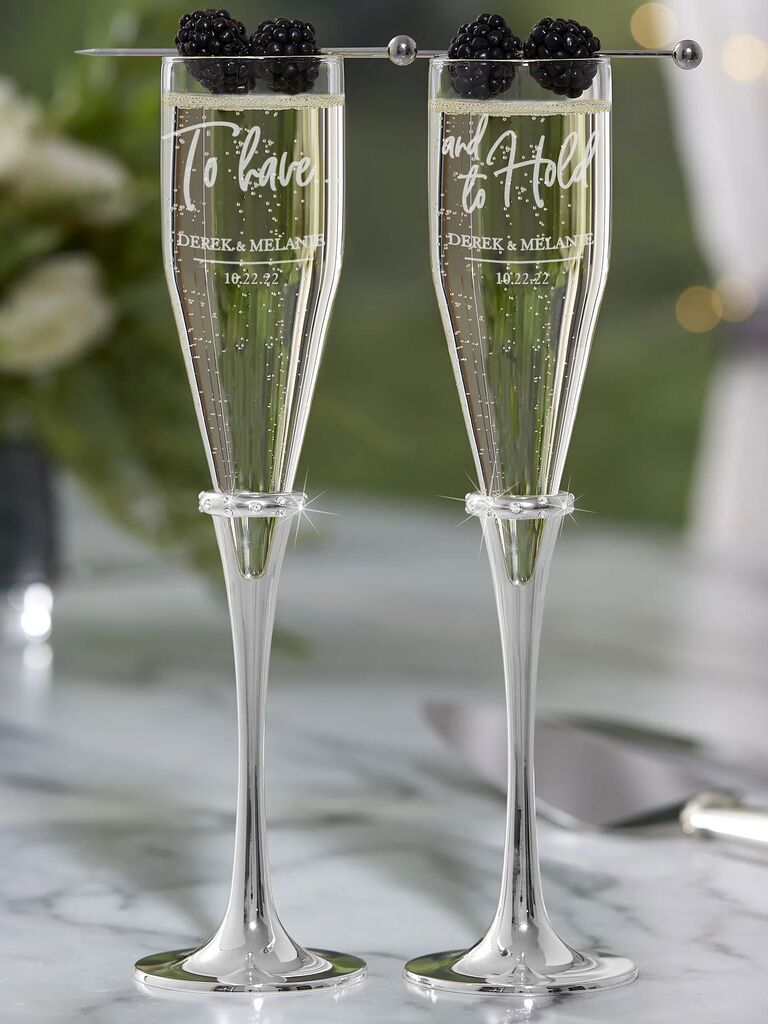 Wedding Toasting Flutes Enamel Champagne Glasses For Mr. And Mrs, Bride And  Groom Champagne Flutes