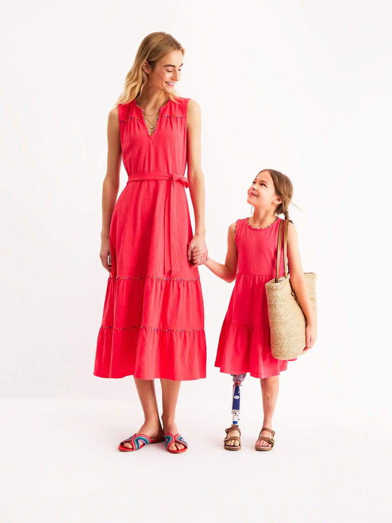 Pink pom trim mommy and me dresses for wedding from Boden