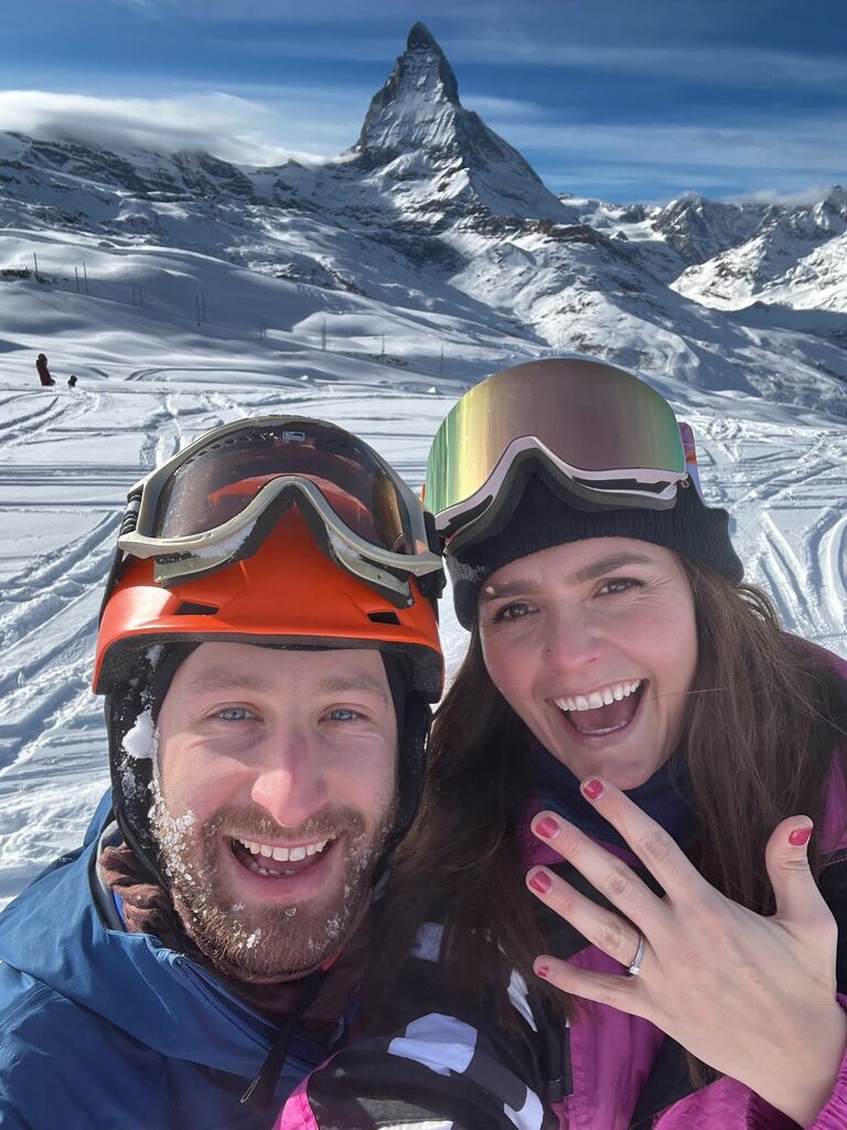 We got engaged in Zermatt! Jamie's second time ever skiing (not snow on beard haha)