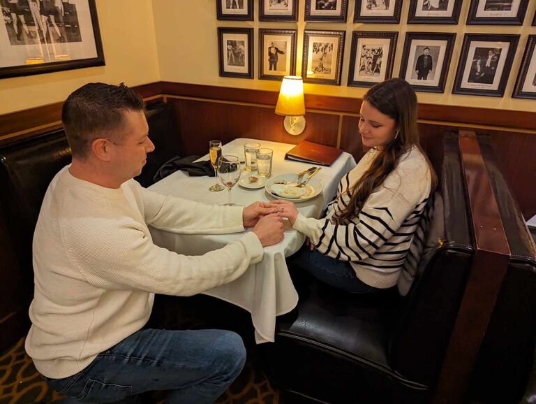 The Proposal - Sullivan's Steakhouse Omaha, NE. 

After nearly 5 years together, Luke surprised Sarah at the most unlikely moment with a ring. Of course, she said yes! 