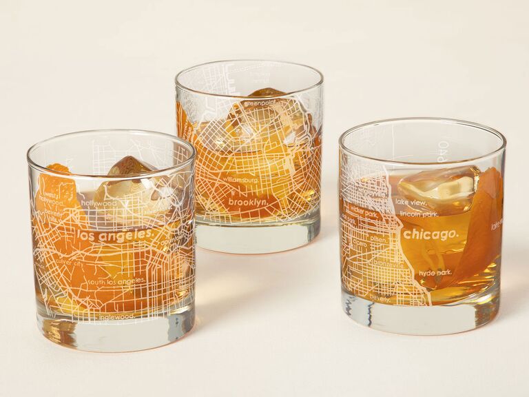 Whiskey tumblers with city map print 40th anniversary gift