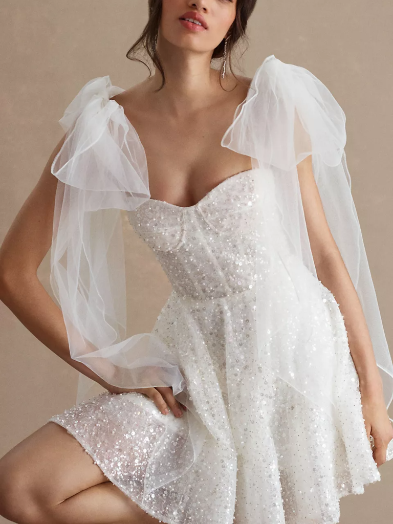 Watters sequin mini wedding dress
