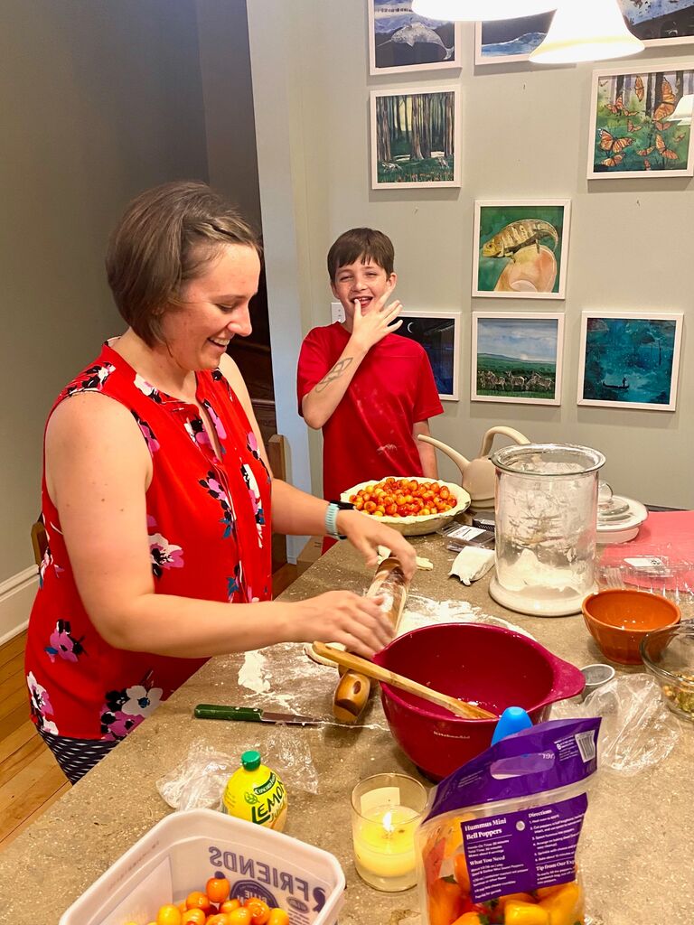 Pie-baking season began as soon as we moved into the new (century-plus-old) house, with buckets full of fresh cherries from our cherry tree. The boys craved the cherries and enjoyed learning from one of the best how to turn them into pie. 