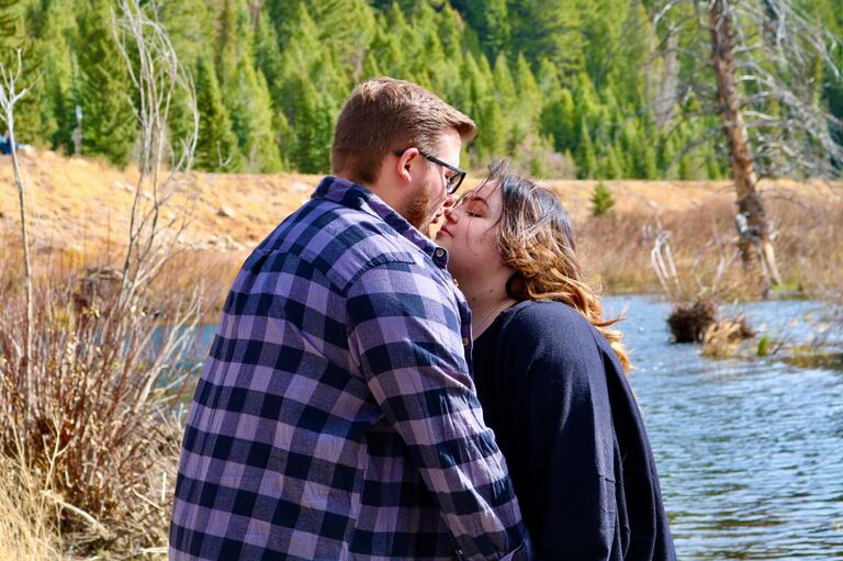 On this day we had our photo shoot up in the mountains. We also caught a glimpse of Jordan down on one knee and I pretended he was proposing. See next photo
