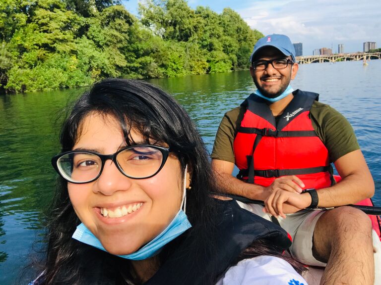 Our first time kayaking on Lady Bird Lake during COVID 😷