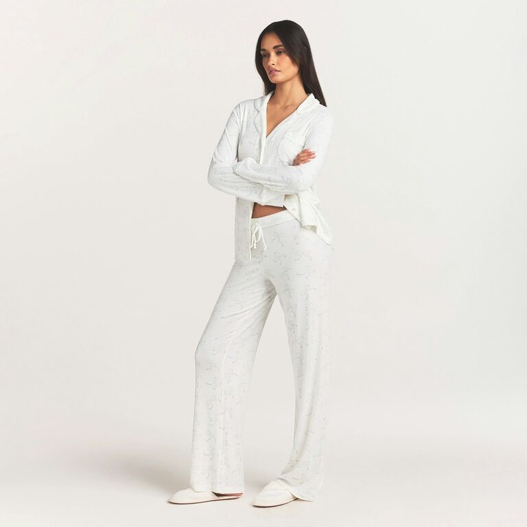 Ivory pearl bow pajamas for bride