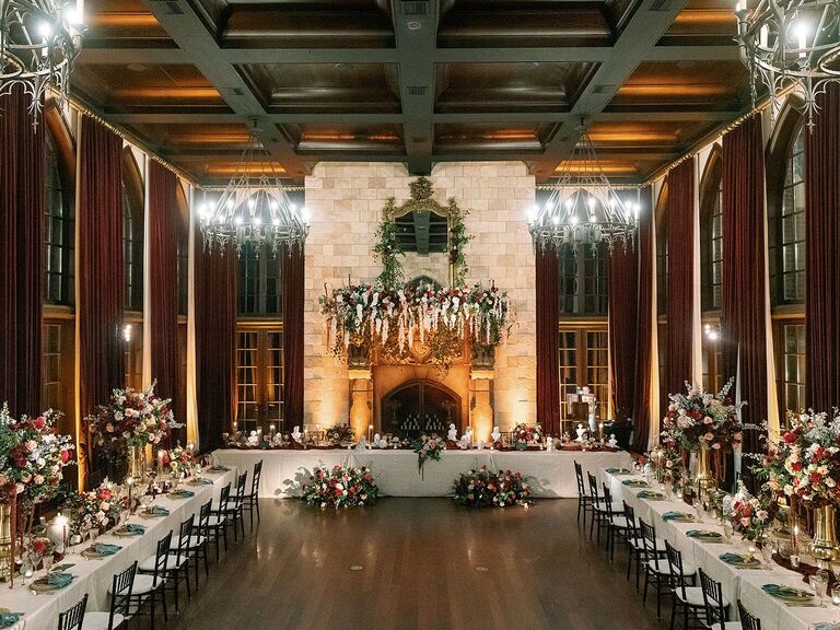 Fairytale wedding theme in a large castle venue. 