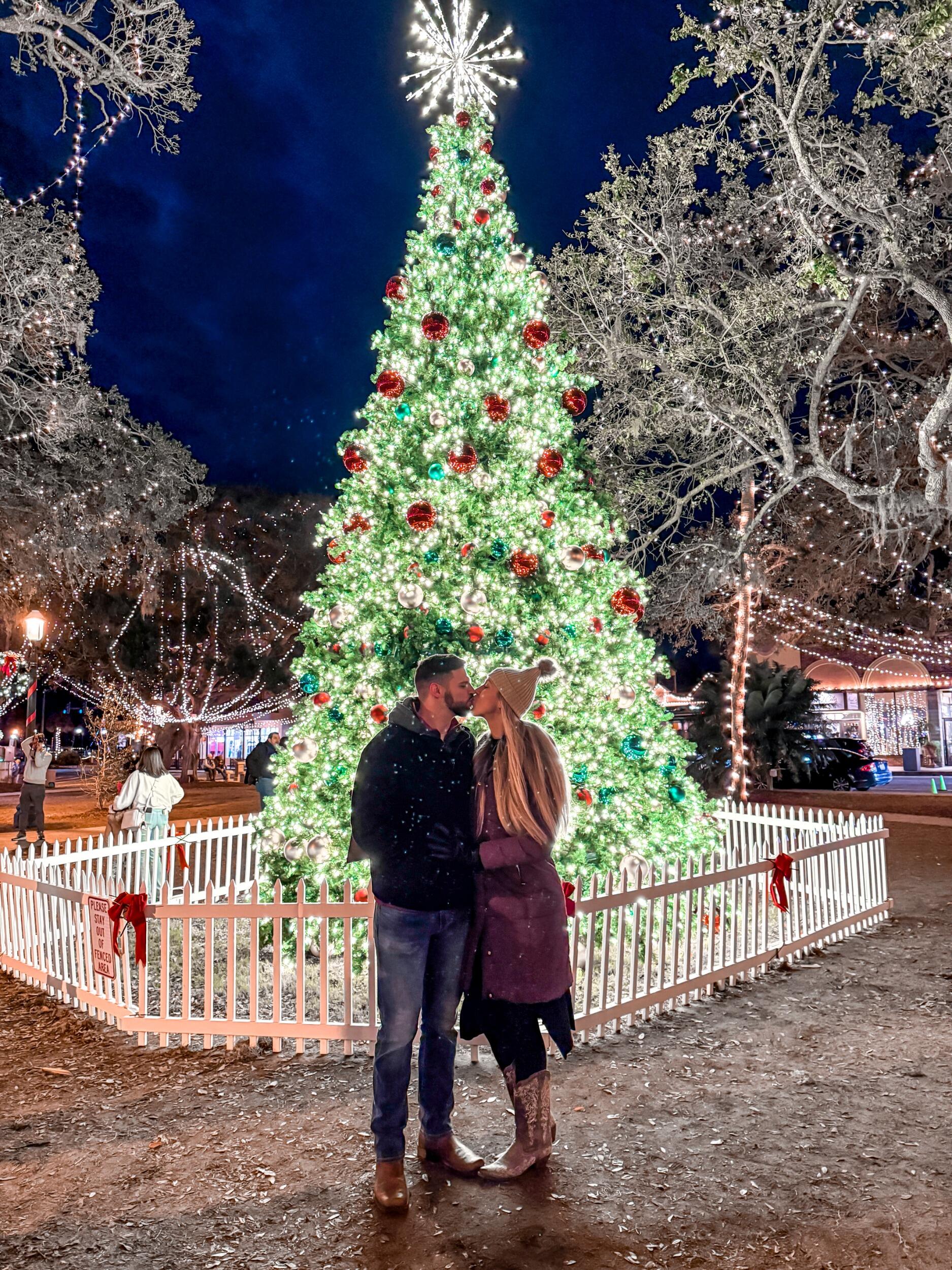 Happily engaged experiencing the cooler weather and Christmas decor at the St. Augustine Nights of Lights