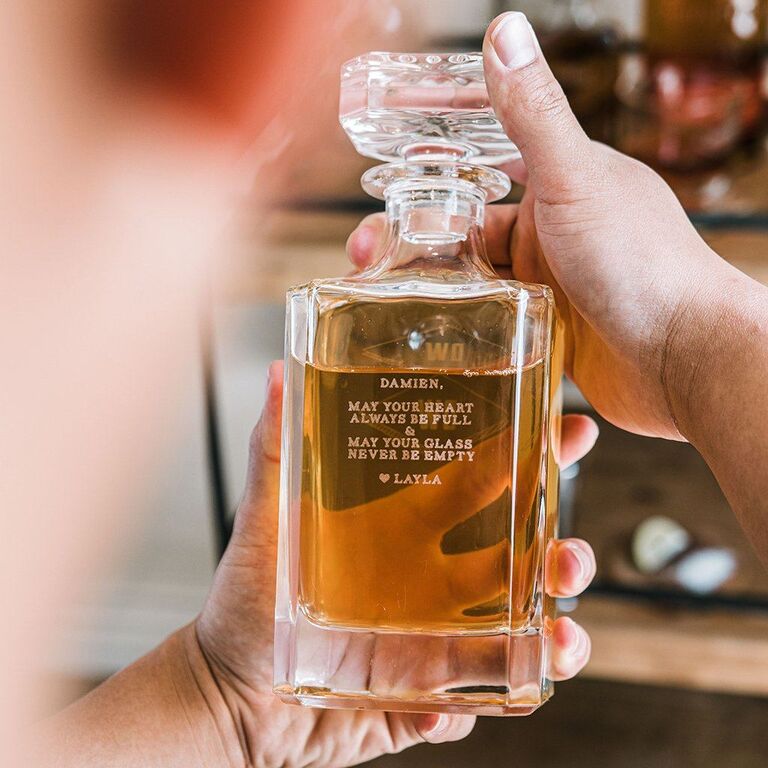 Personalized whiskey decanter gift idea for  husband. 