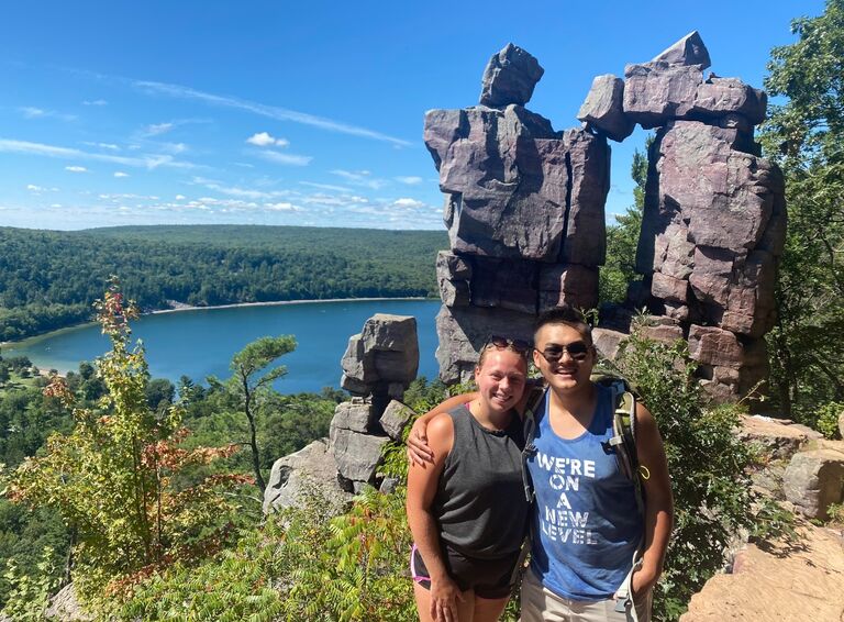 A day hiking at Devil's Lake State Park. This COVID summer consisted of lots of hiking, paddle boarding, and mountain biking. This day sparked their love for Wisconsin and Minnesota State Parks!