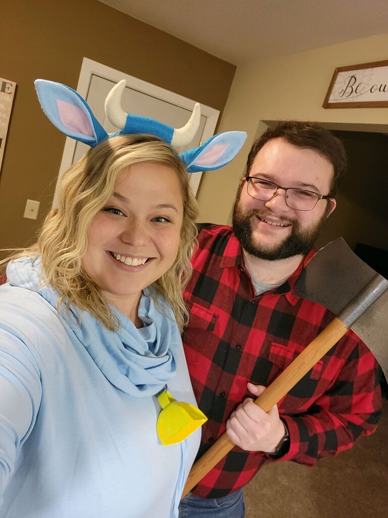 Babe the Blue Ox and Paul Bunyan out for some Halloween shenanigans.