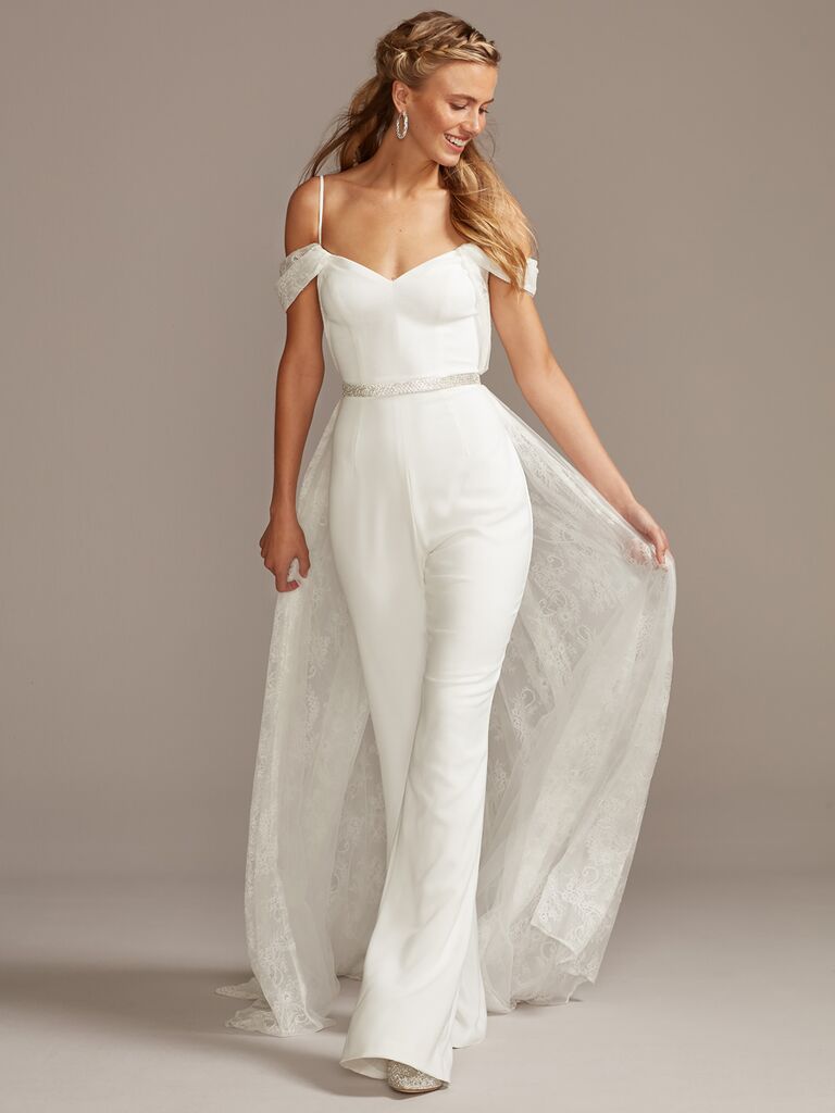 wedding jumpsuit with train