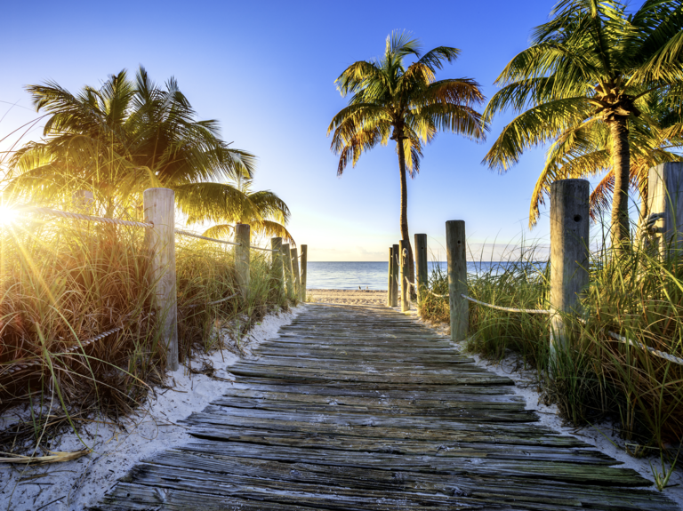 Sunrise on romantic getaway beach in Key West, Florida