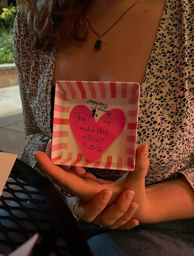 The day we made it OFFICIAL!! After over a year of being friends, Patrick took Kristine to Caseys Cupcakes and hid this note inside the lid of our box. 