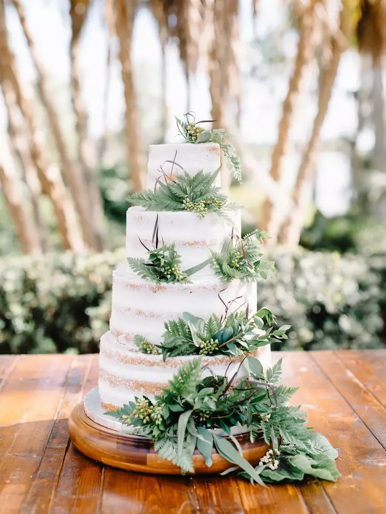 Four-Tier Almost Naked Cake with Plant Detail