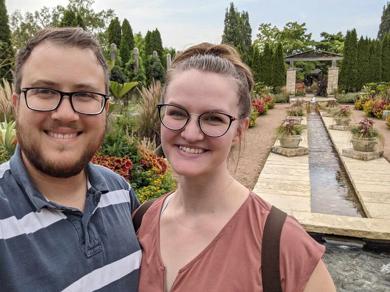 Visiting Rieman Gardens in Ames, IA - they have been in a long-distance relationship for one year now!