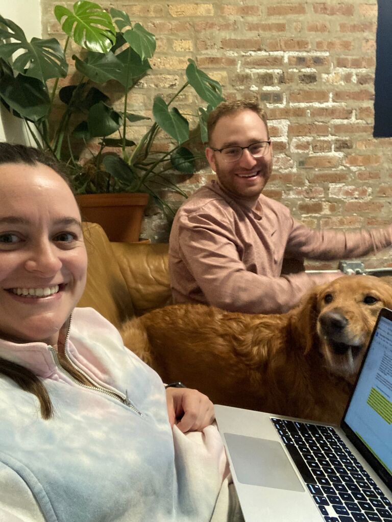 Even when Maggie had to hole up to complete her dissertation, Robbie never left her side (somehow Taco always found a way to wedge himself in the middle).