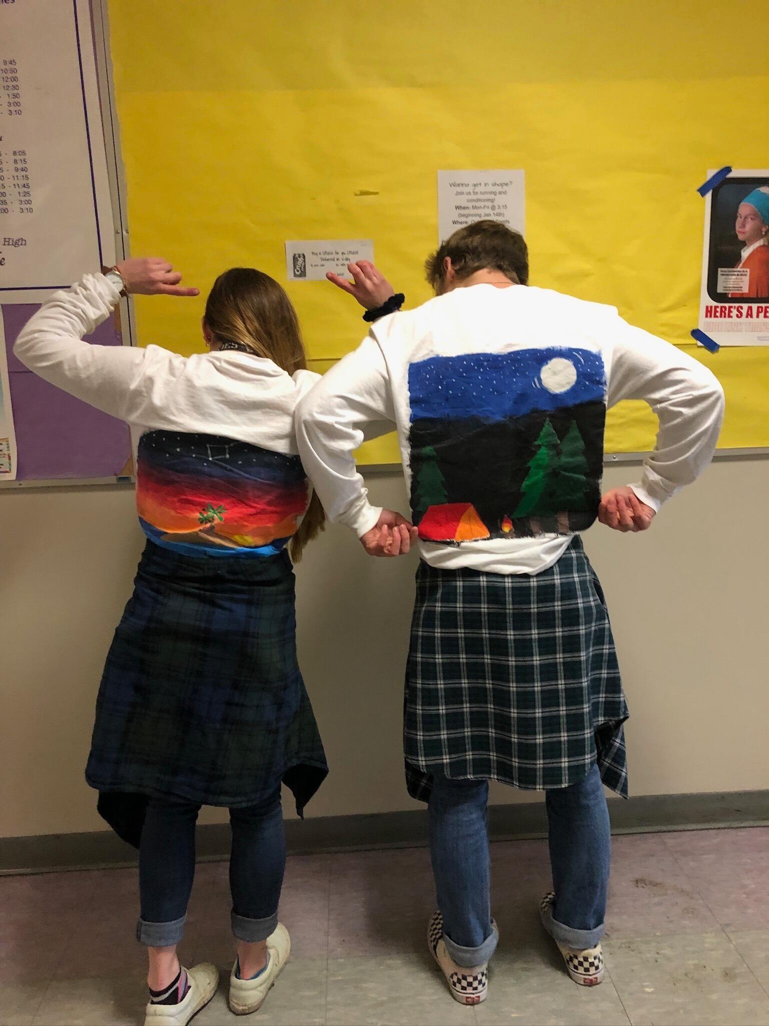 We were very creative with our 'at home' date nights and painted these shirts for each other. 