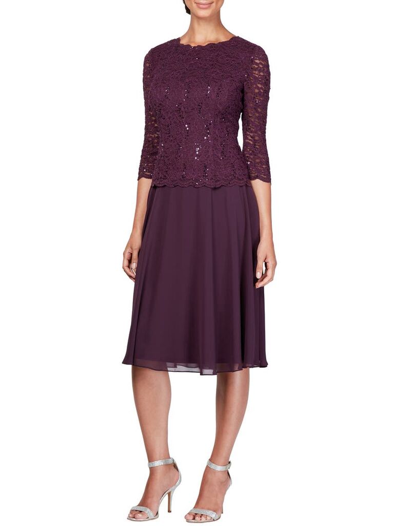 Lace plum mother-of-the-groom dress from Alex Evenings
