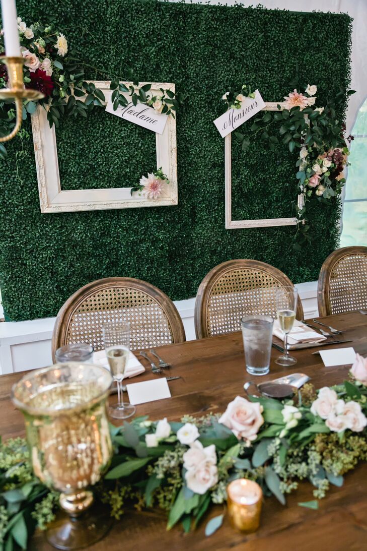 Bohemian Wood Sweetheart Chairs At Farm Table With Ivy