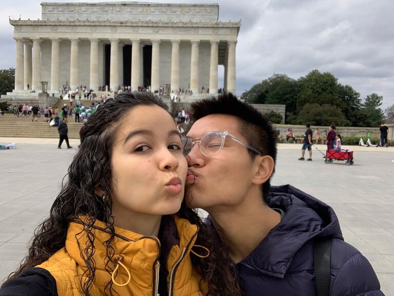 Kisses in front of the Lincoln Memorial!