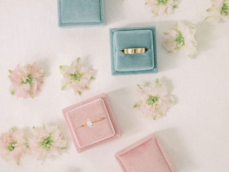 Pink or sage velvet ring box engagement gift for friend