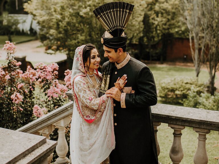 South Asian Muslim couple at wedding 