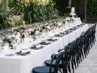 long outdoor wedding reception table elegant