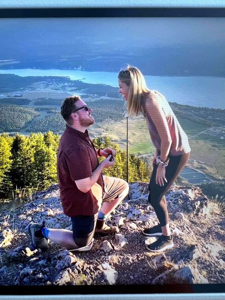 Geoff caught me COMPLETELY off guard and proposed to me on the top of Mount Swansea one day before the one year anniversary of the day we met. It was extra special having our close friends, Chelsea & Chris (#C+C) there with us #Iblackedout #hedidsogood #he'smylobster #teamSG