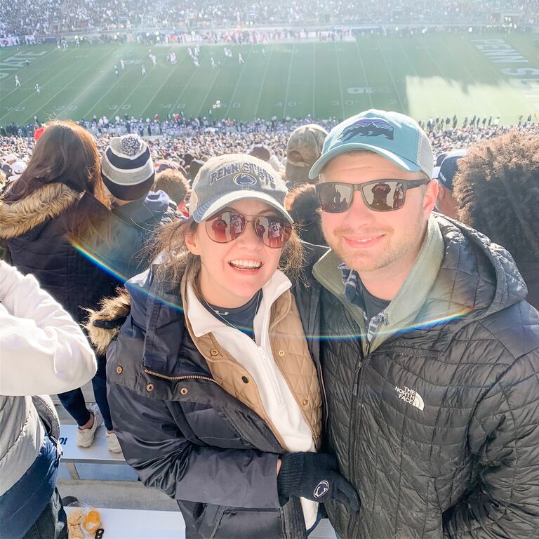 Our first photo together -  Penn State vs. Indiana game at Beaver Stadium with our friends. 