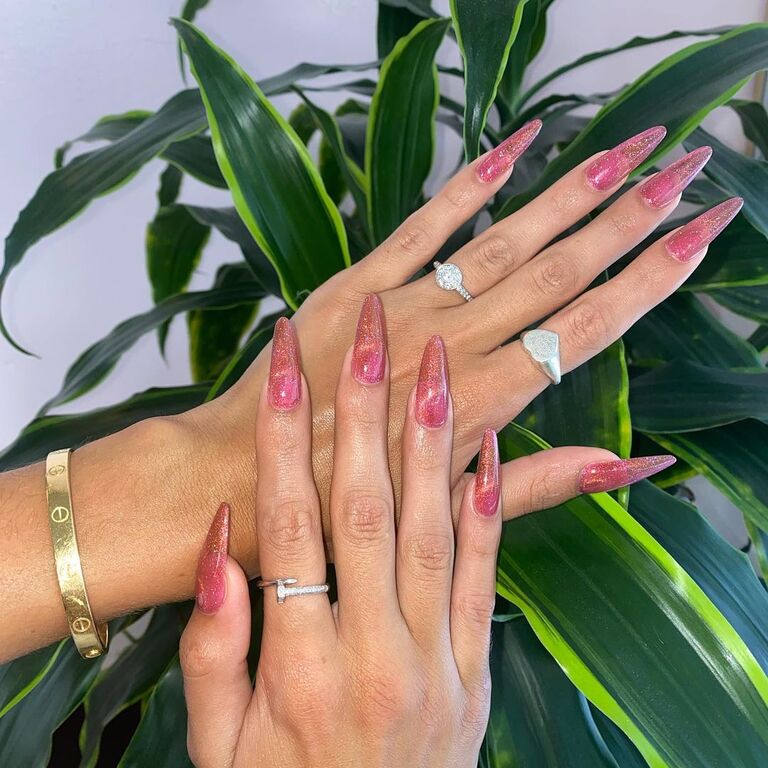 Pink glitter bridesmaid nails